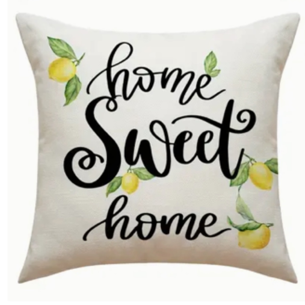 NEW "HOME SWEET HOME" LEMONS LINEN DECORATIVE HOME DECOR PILLOW COVER 17.7"
